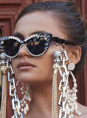 防紫外线猫眼复古男女镶钻太阳镜