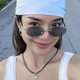 Oval metal frameless cut-edge sunglasses with concave shape