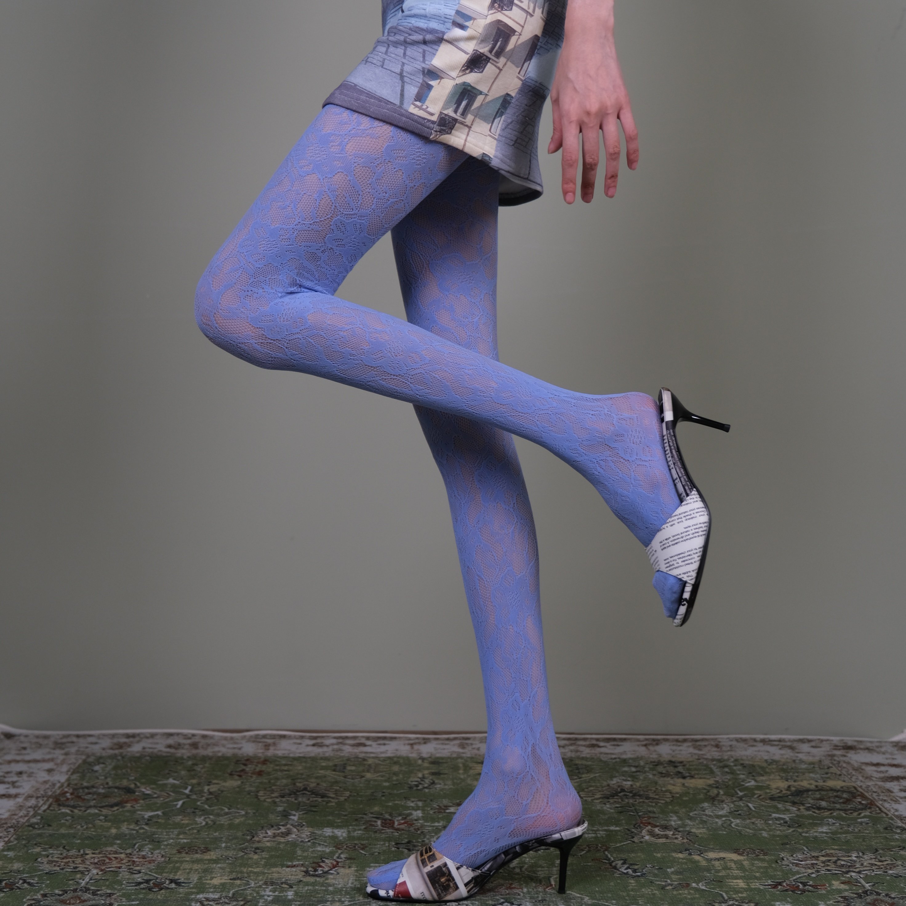 西岭【蓝色花纹丝袜女 清新优雅风 搭配艺术高跟鞋潮袜,淘宝优惠券,粉丝福利购,淘宝优惠卷