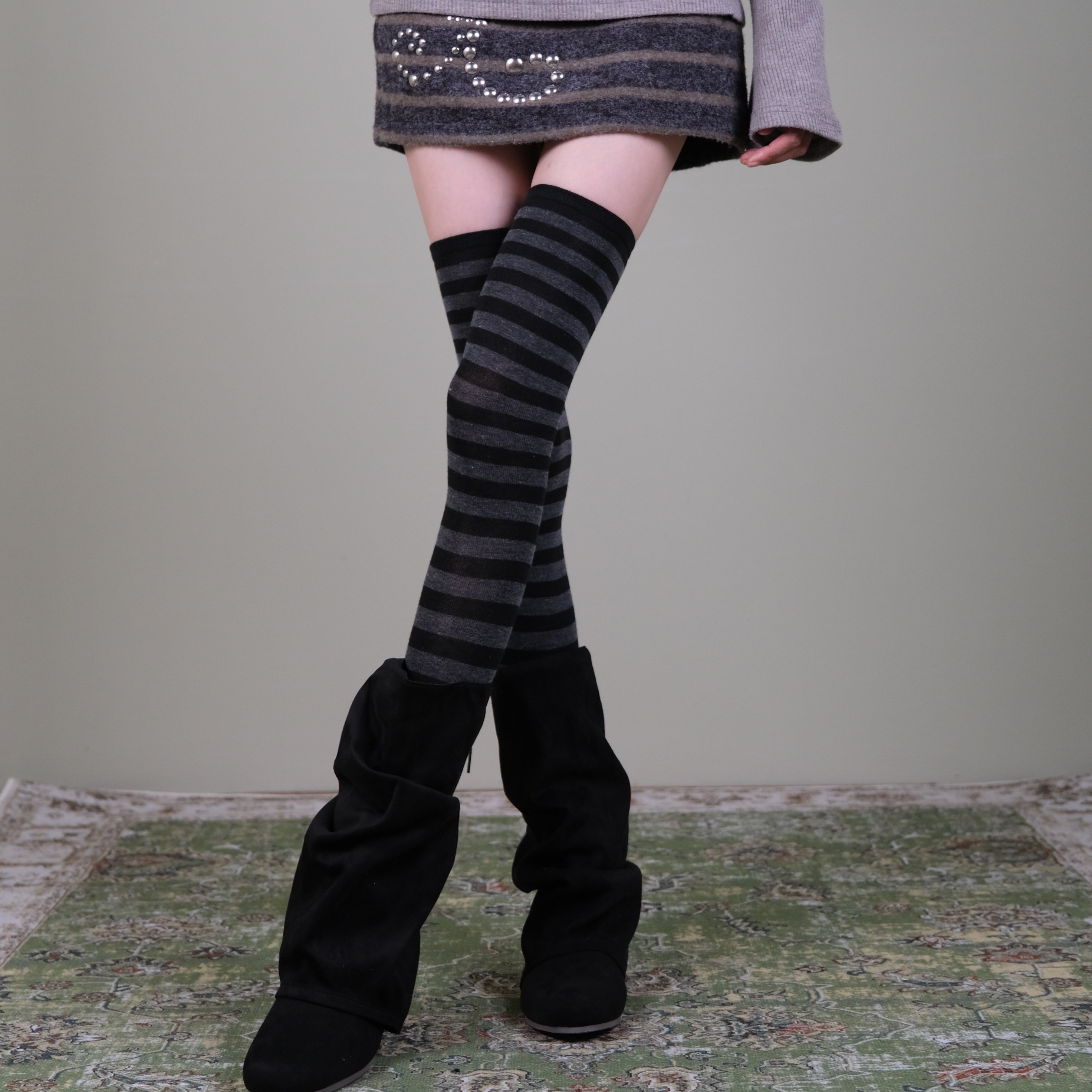 西岭“条纹日杂感”秋冬复古木质调条纹过膝大腿袜子女,淘宝优惠券,粉丝福利购,淘宝优惠卷
