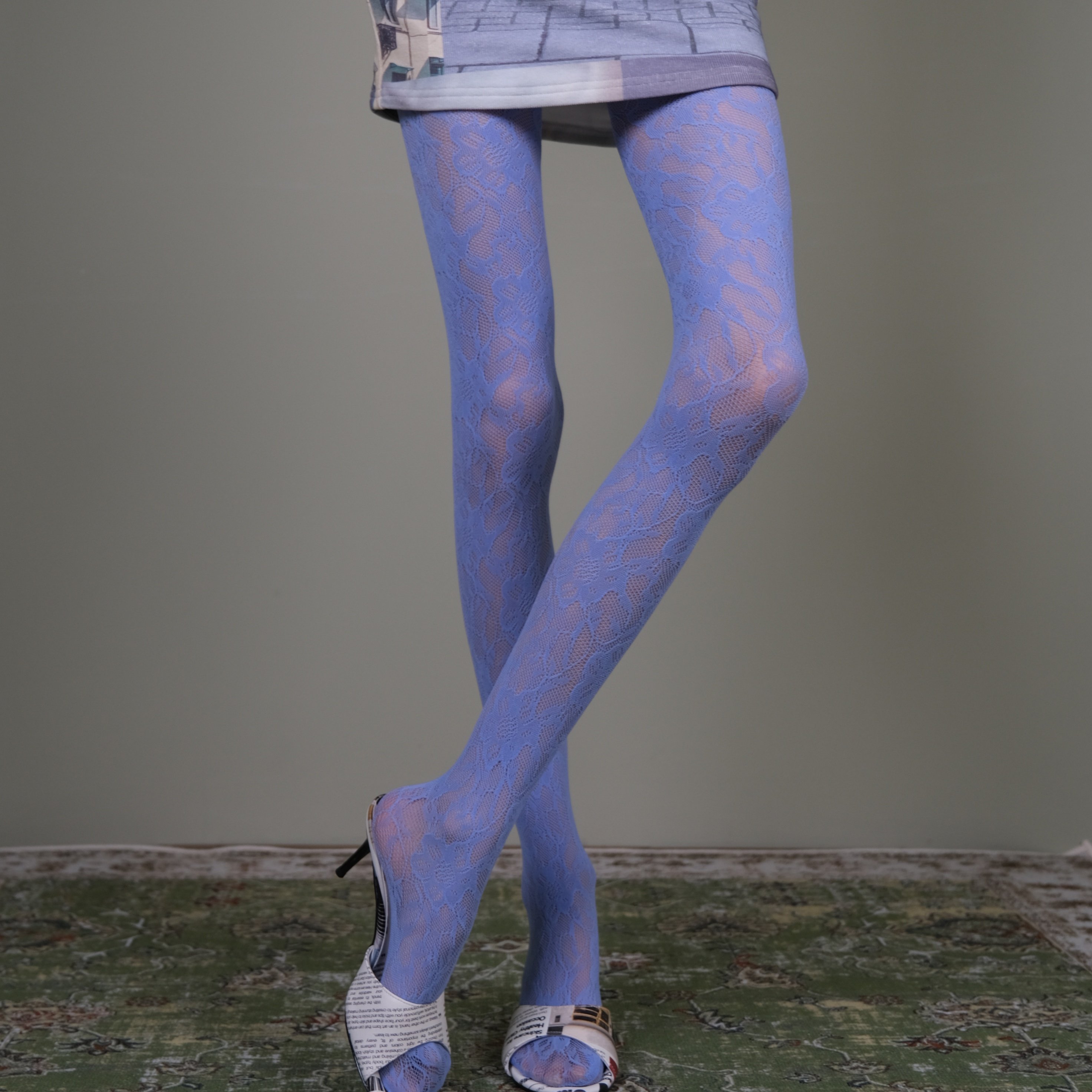 西岭【蓝色花纹丝袜女 清新优雅风 搭配艺术高跟鞋潮袜,淘宝优惠券,粉丝福利购,淘宝优惠卷