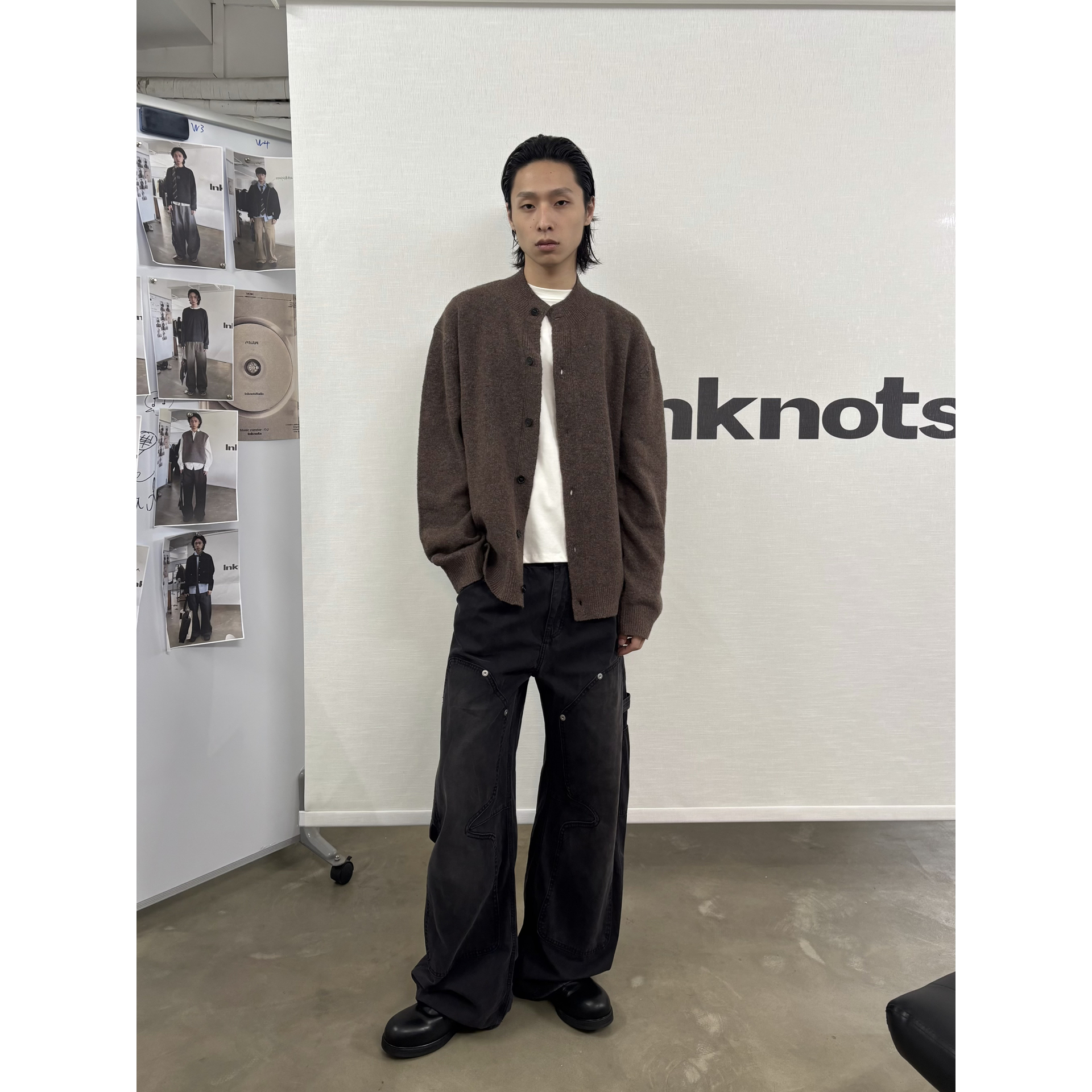 INKNOTS美式复古羊毛混纺毛衣开衫男女简约休闲慵懒感针织外套ins - 图1