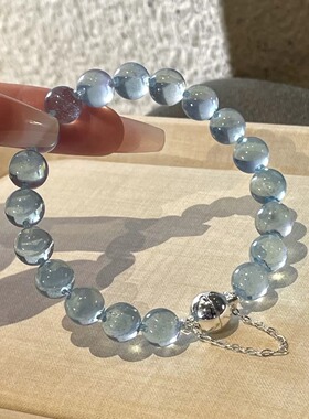 牛鼻孔海蓝宝磁吸扣手链10mm+