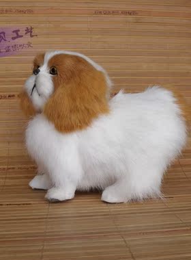 仿真京巴狗摆件兔皮毛工艺品