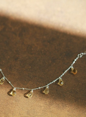 *秋意渐浓*印度天然黄水晶水滴925纯银豆豆链珠链原创流苏手链女