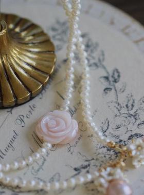 *小夏日*天然淡水珍珠14K包金毛衣链温柔深海粉贝颈链chocker少女