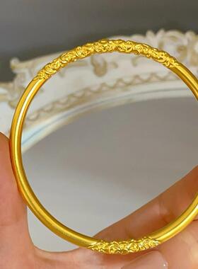 复古越南沙金色草纹宫廷风手镯