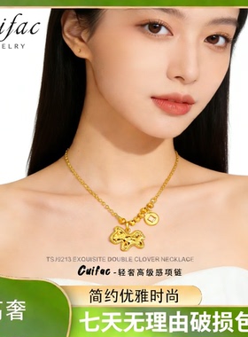 高奢优雅时尚小众设计感新年沙金不掉色镀k金项链女