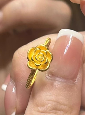 沙金色立体玫瑰花2025新款戒指