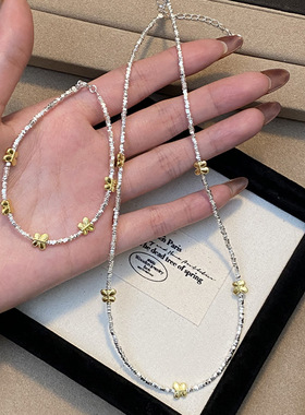 金银撞色蝴蝶碎银子手/项链女