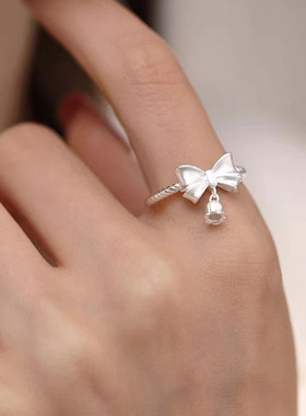 铃兰瑰梦S925纯银甜美蝴蝶结铃兰花戒指女在逃公主花朵开口指环