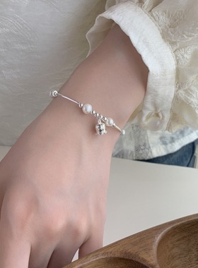 清仓 铃微兰风弯管铃兰花手链女S925纯银淡水珍珠甜美花朵手饰