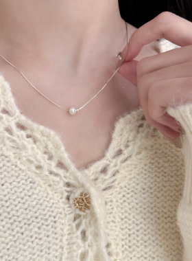 白茶曙光简约小众个性925纯银项链女淡水珍珠锁骨链蛇骨链ins风