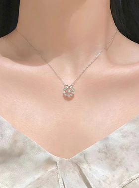 公主花环S925纯银送女友情人蝴蝶结项链女轻奢小众灵动闪锆锁骨链