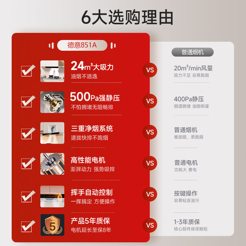 德意抽油烟机家用厨房吸油烟机顶吸式油烟机大吸力851A官方旗舰店 - 图0