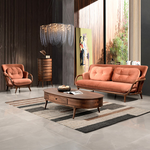 意式极简北美黑胡桃木茶几桌轻奢客厅家具实木椭圆形茶几家用茶台 - 图1