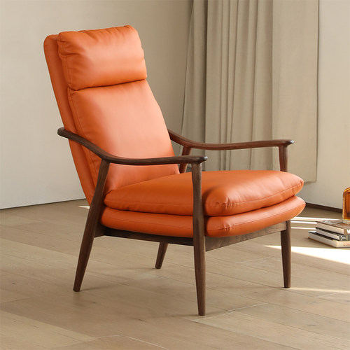 北欧单人沙发椅实木真皮单椅现代简约轻奢单人椅休闲皮椅子老虎椅 - 图2