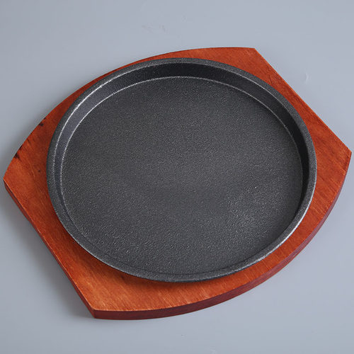 街头牛排铁板烧盘批发铸铁圆形烧烤盘烤肉盘家用餐厅牛排盘铁板 - 图1