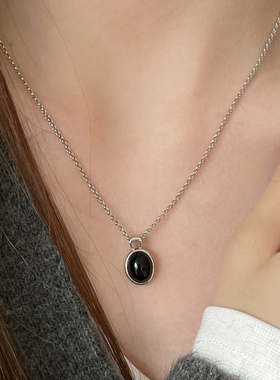 巨好搭光泽感椭圆玛瑙石纯银项链