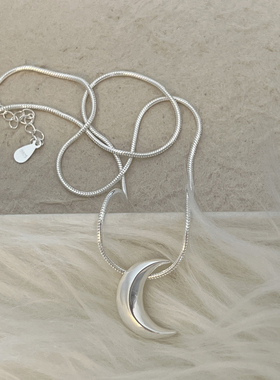 极简冷淡风蛇骨月亮纯银项链纯银