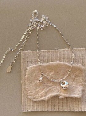 简约设计圆珠银坨吊坠纯银锁骨链