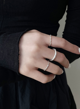 925纯银戒指女个性纹理单圈叠带