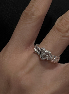 甜酷爱心英文字母链条戒指纯银女