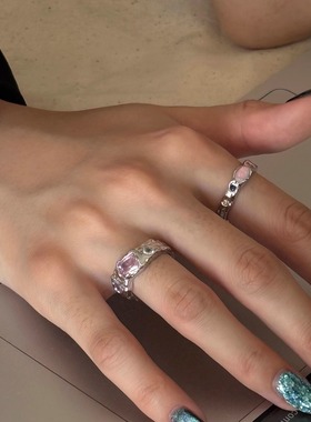 纯银小众设计感彩色镶钻锆石戒指