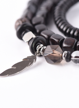 原创黑檀木方糖珠三圈叠戴手链