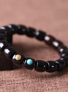 黑檀木直切手串椰蒂手链男女手工金标玛瑙无相文玩原创国风轻奢