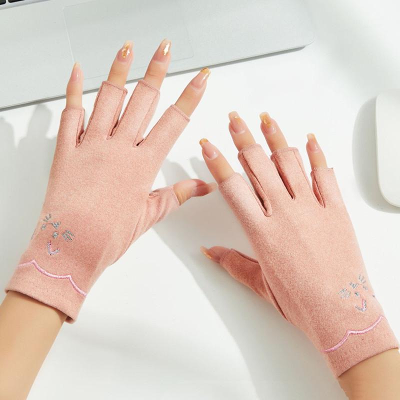 半指手套女春秋工作开车骑行学生写字露五指二指保暖冬天美甲手套,淘宝优惠券,粉丝福利购,淘宝优惠卷