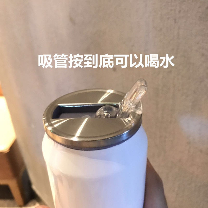 定制刻字咖啡水杯便携可乐瓶儿童吸管易拉罐不锈钢保温杯学生水壶-图2