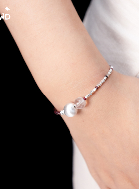 野矿岛S925银碎银不对称拼接石榴石项链高级感串珠水晶锁骨链红色