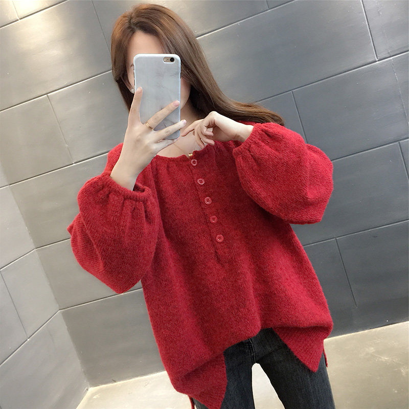 车厘子红色女士2020春装新款风毛衣 女妍毛针织衫