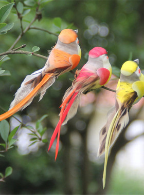仿真小鸟手工装饰摆件羽毛泡沫假鸟夹子铁丝捆绑壁挂园林树枝鸟笼