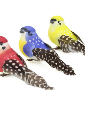 仿真羽毛彩色泡沫假小鸟家居捆绑式摆件园林田园装饰拍摄道具模型