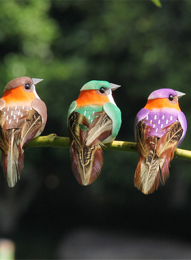 仿真小鸟手工装饰摆件羽毛泡沫假鸟铁丝捆绑壁挂园林树枝鸟笼道具