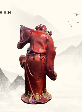 钟馗铜像手拿扇子天师福神像摆件