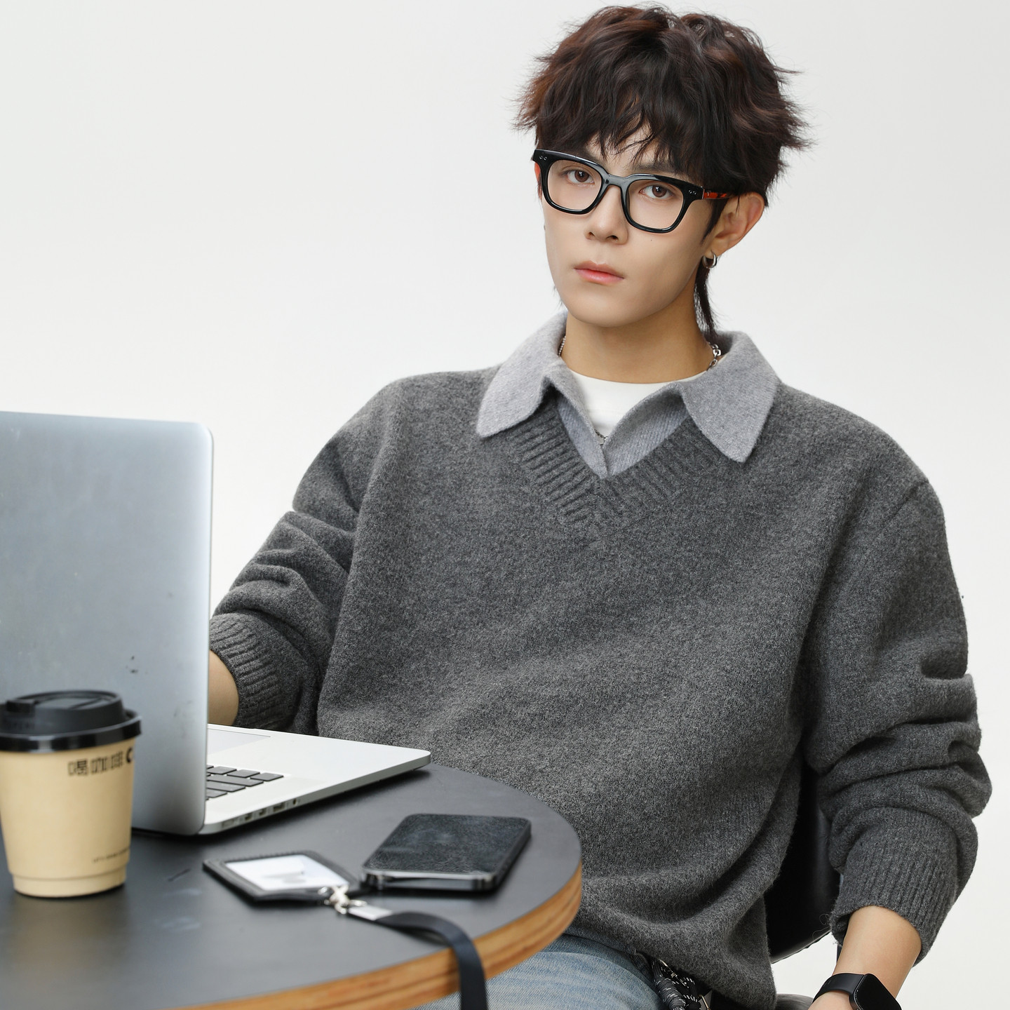 男士假两件灰色毛衣冬季衣服英伦雅痞男装翻领羊毛针织衫冬装上衣,淘宝优惠券,粉丝福利购,淘宝优惠卷