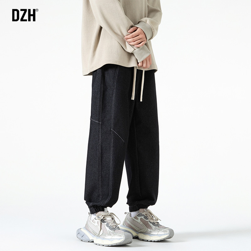 男士松紧腰束脚牛仔裤男秋冬加绒加厚2025新款美式vibe裤子高街裤 - 图2