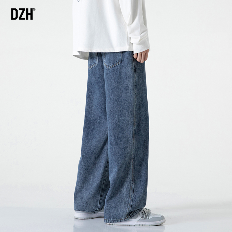 男士蓝色阔腿直筒宽松休闲牛仔裤 dzh牛仔裤