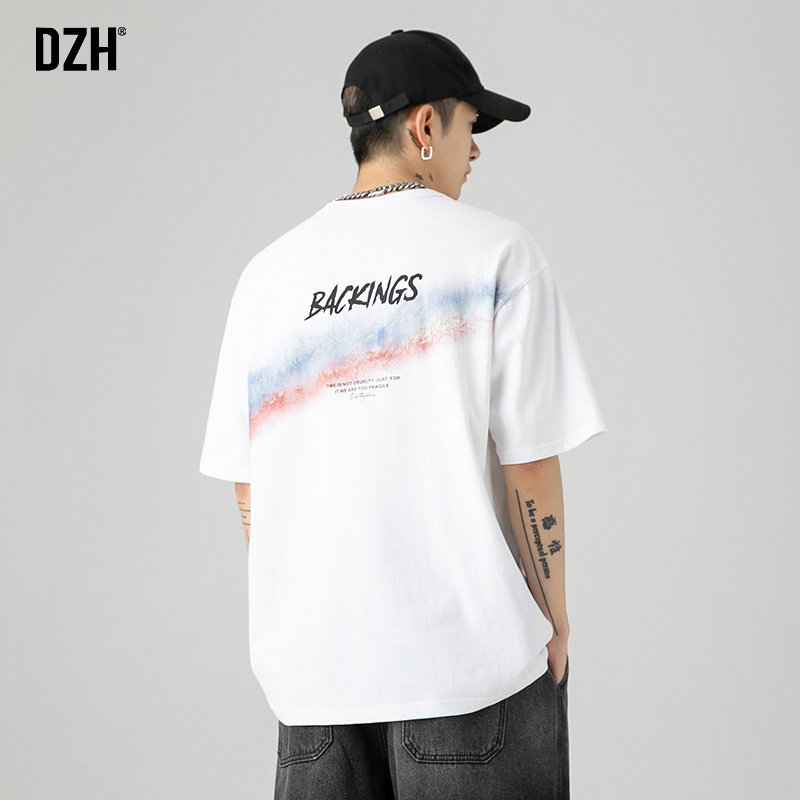 男士黑色短袖潮牌印花夏季纯棉t恤 dzhT恤