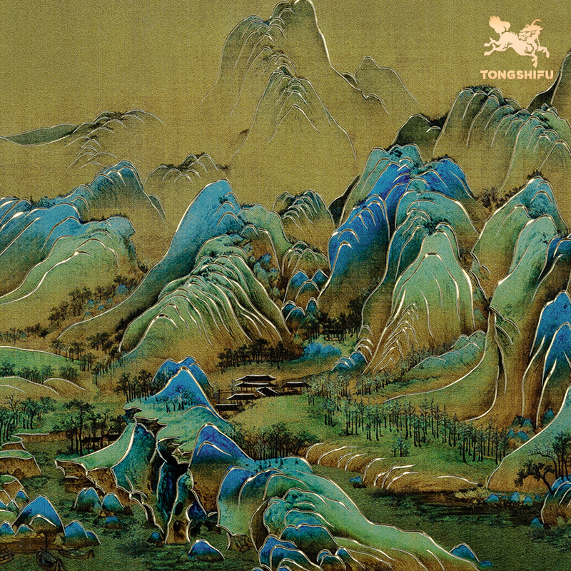 铜师傅 手工錾刻 铜雕画 《千里江山之秀丽山河（桌面）》装饰画 - 图2