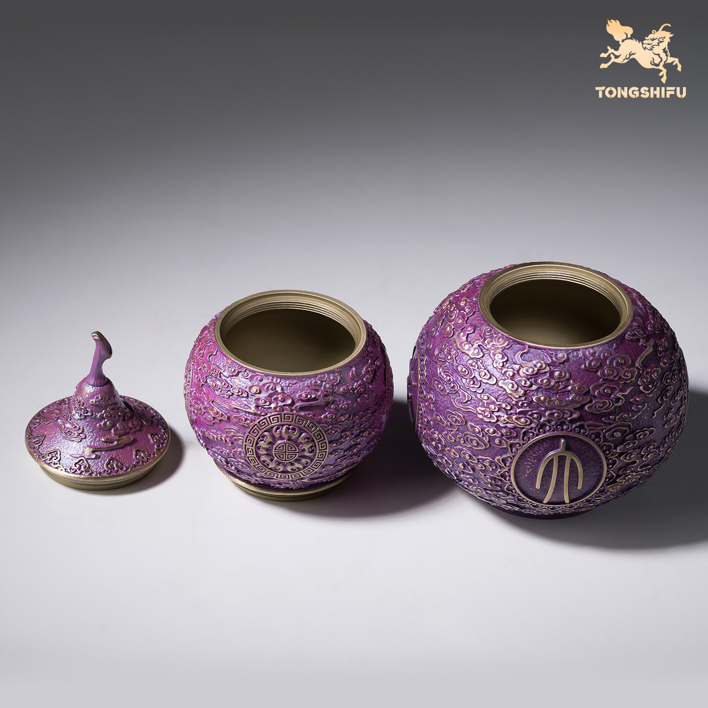 铜师傅《紫气东来双层茶叶罐》客厅桌面茶叶罐铜摆件 家居工艺品,淘宝优惠券,粉丝福利购,淘宝优惠卷