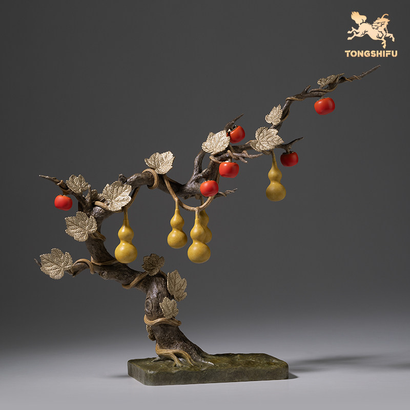 铜师傅《五福临门事事如意》客厅桌面铜柿子葫芦摆件 家居装饰品,淘宝优惠券,粉丝福利购,淘宝优惠卷