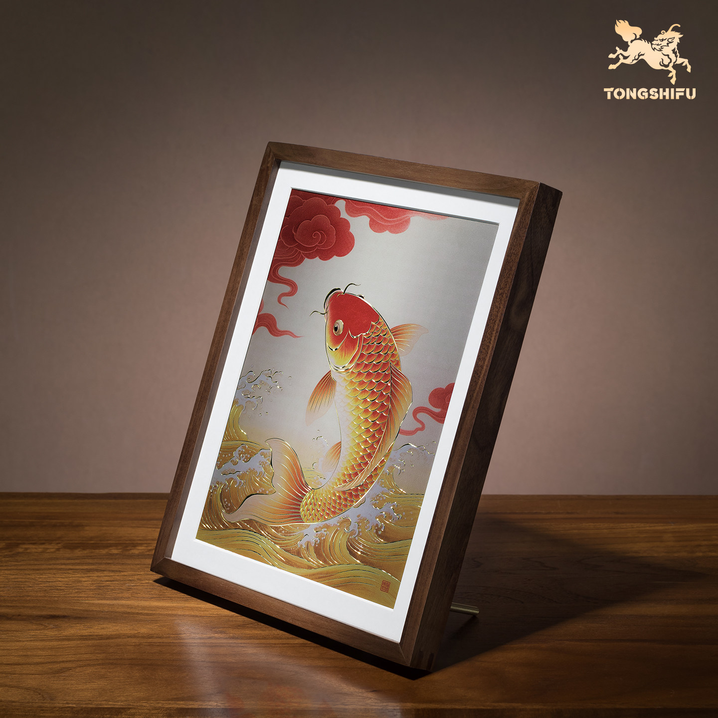 铜师傅 手工錾刻 铜雕画《好运来（桌面）》书房办公桌锦鲤装饰画,淘宝优惠券,粉丝福利购,淘宝优惠卷