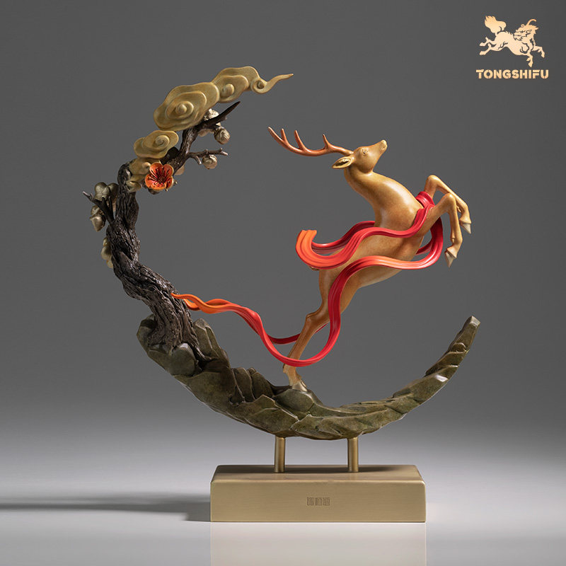 铜师傅《一路腾达》客厅桌面铜鹿摆件家居装饰工艺品摆件,淘宝优惠券,粉丝福利购,淘宝优惠卷