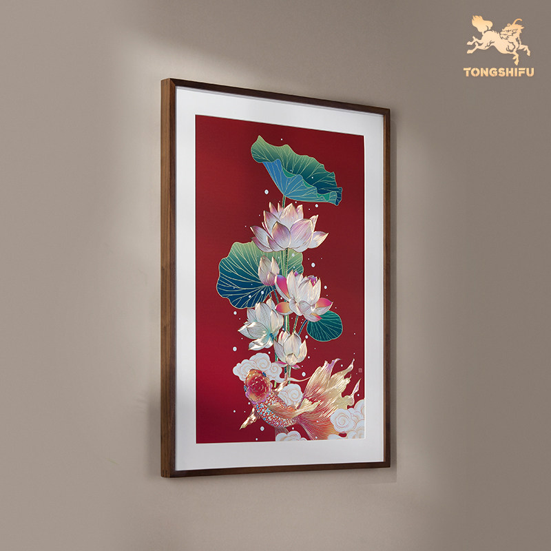 铜师傅 手工錾刻 铜雕画《荷花金鱼》玄关沙发背景墙中式装饰挂画,淘宝优惠券,粉丝福利购,淘宝优惠卷