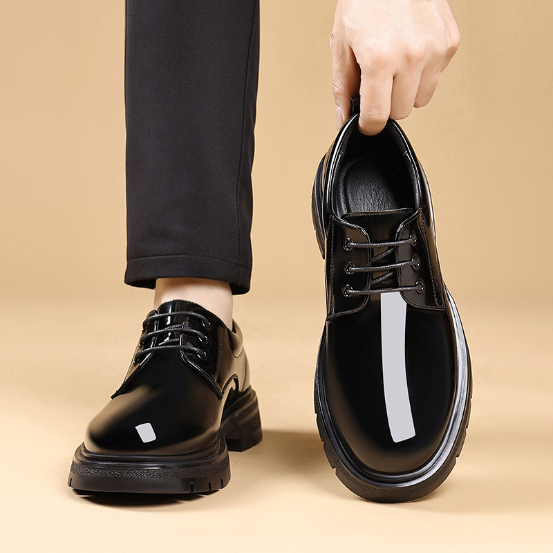 轻奢亮皮韩版尖头厚底皮鞋男士春秋商务正装真皮休闲英伦工作鞋潮,淘宝优惠券,粉丝福利购,淘宝优惠卷