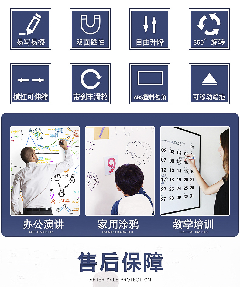 威佰盛办公专营店可移动白板支架式带轮滚轮手写办公室开会白版板可擦小黑板会议办公家用白班室讲课用写字板双面看板教学儿童3